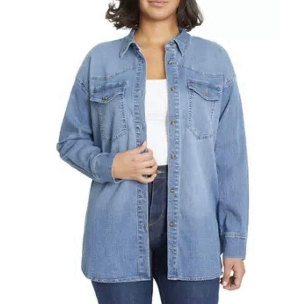 Gloria Vanderbilt Women Stretch Denim Shirt Size S Light Blue Soft Casual